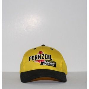 Vintage Yellow Black Pennzoil Racing Hat Adjustable Leather Strap